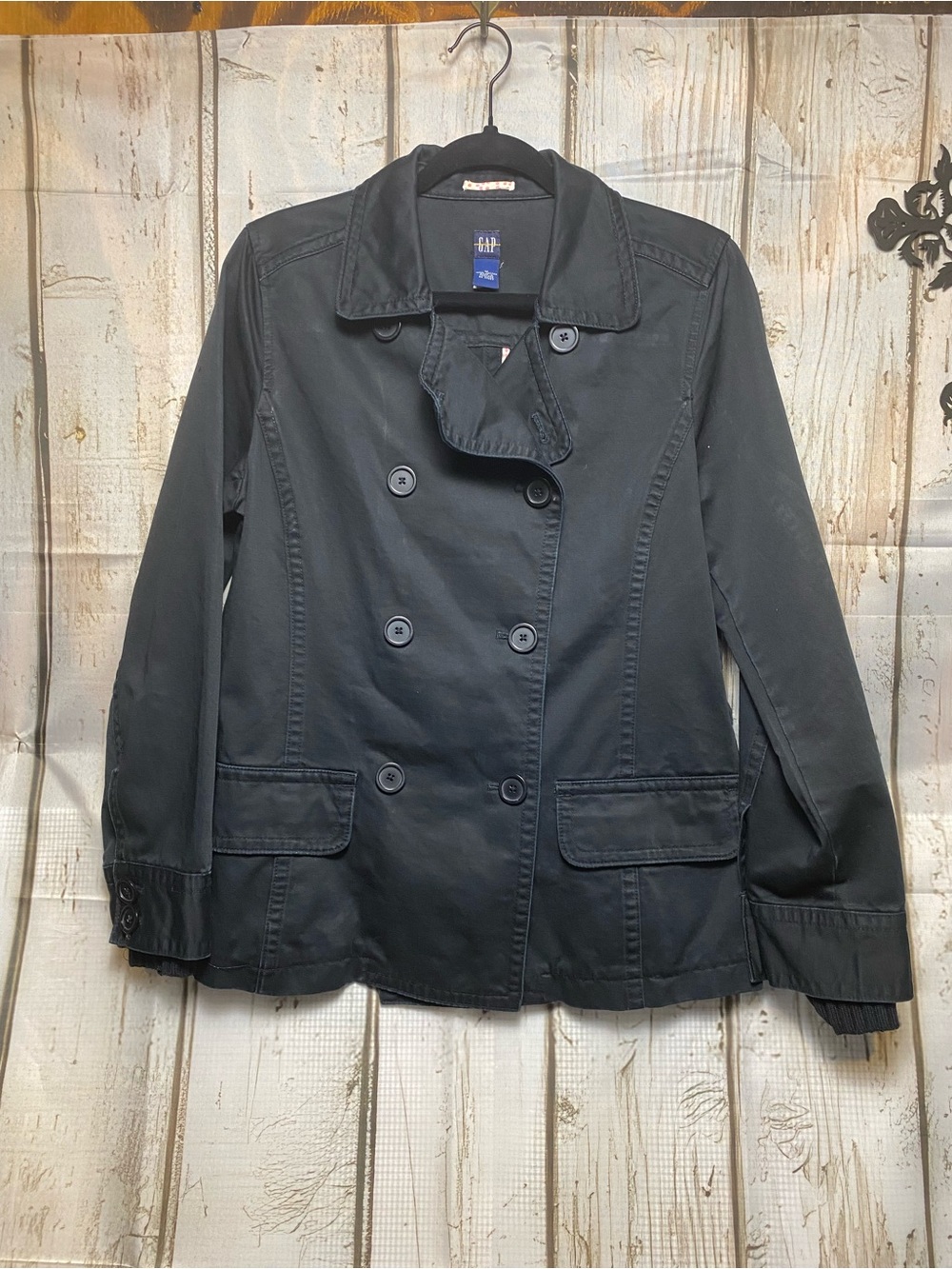 Y2K GAP Women's Double-Breasted Black Pea Coat Sz-M